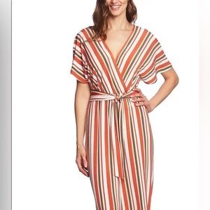 Chaus New York Cute Coral Striped Jumpsuit Large